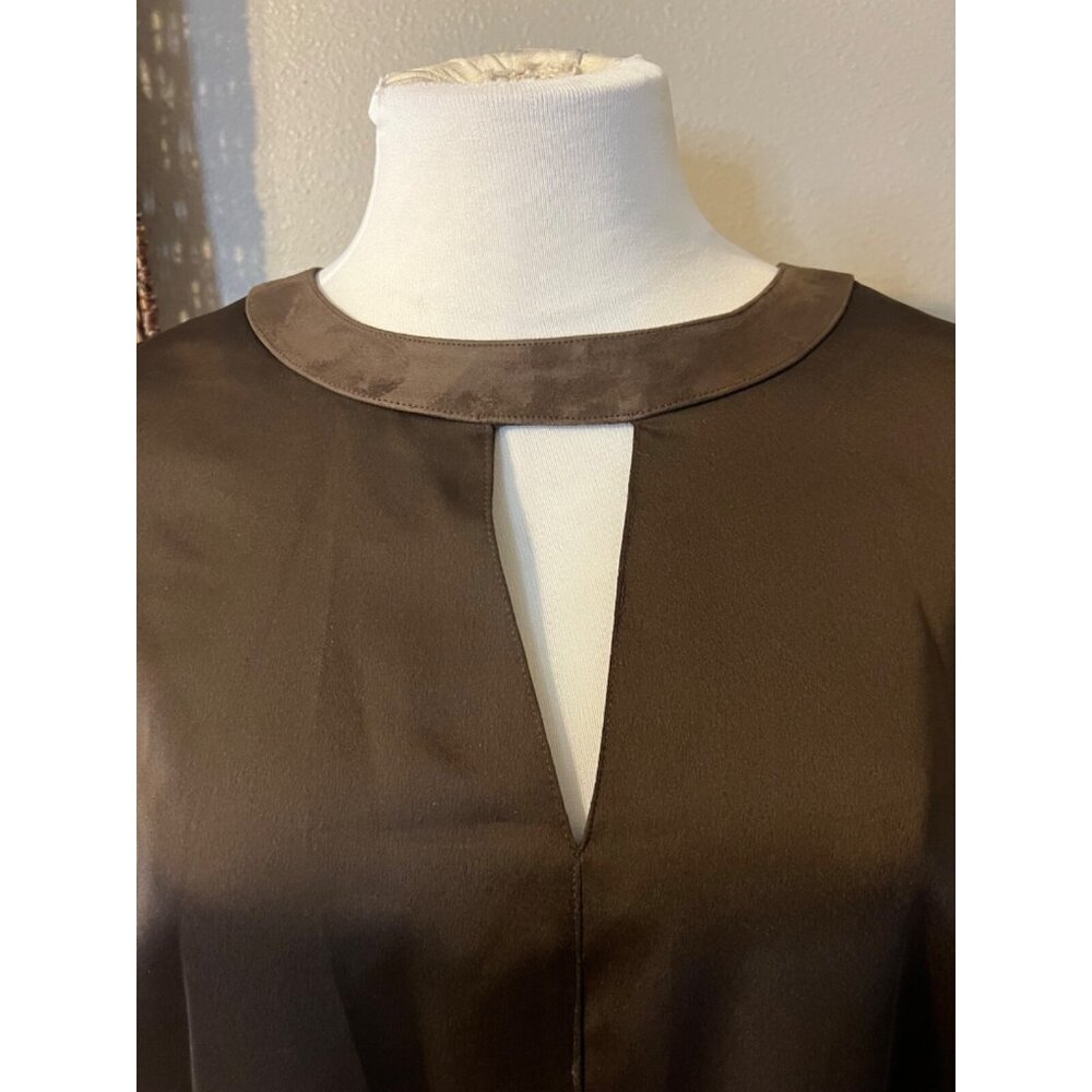 Ralph Lauren Dress 18W 18 W Brown Silky Suede Trim Sheath Career Party NWT - Picture 8 of 11